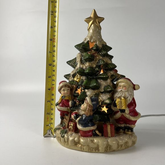 Vtg Opulence Lighted Christmas Tree Ceramic Santa Children Village Lit Stars 10” - Picture 14 of 16